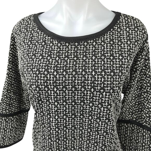 Max Studio Black White Tweed Crew Neck Long Sleeve Sweater Blouse Tunic Top Sz M - Picture 3 of 5